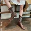 Spring Autumn Square Toe Middle Heel Half High Boots for Women 2025 Novelty Chic and Elegant Trend Leather Mid Calf Shoes Woman