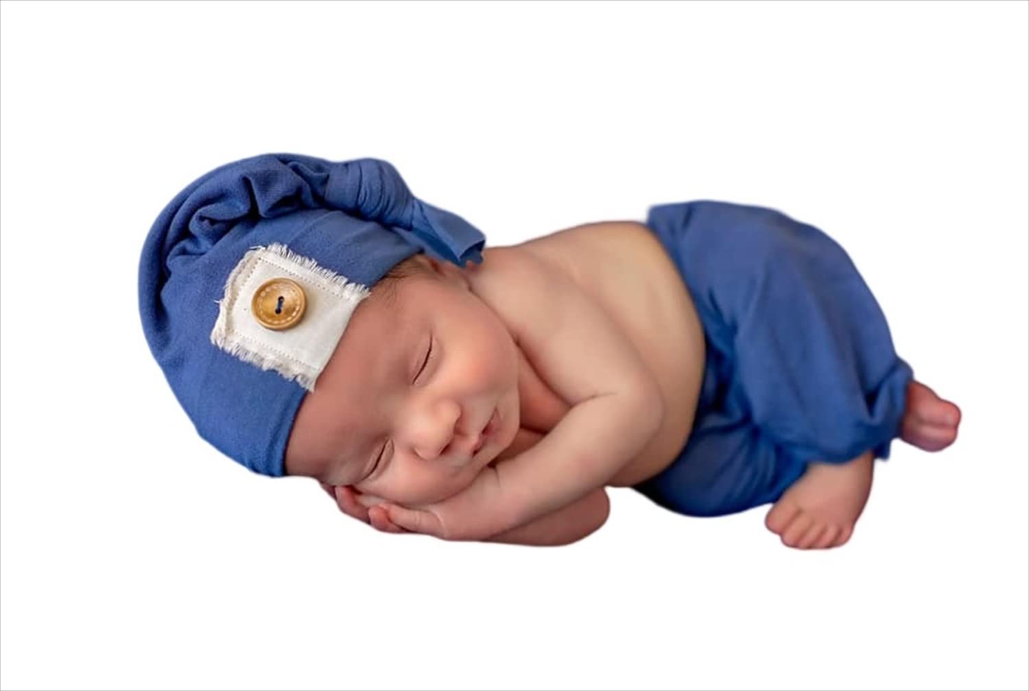 

Newborn Photo Newborn Photo Costume Studio Props Knit Rider Pants Cap Set Organic Baby Commemorative Photo Classic Blue Color [11153-11155] 0-3Month