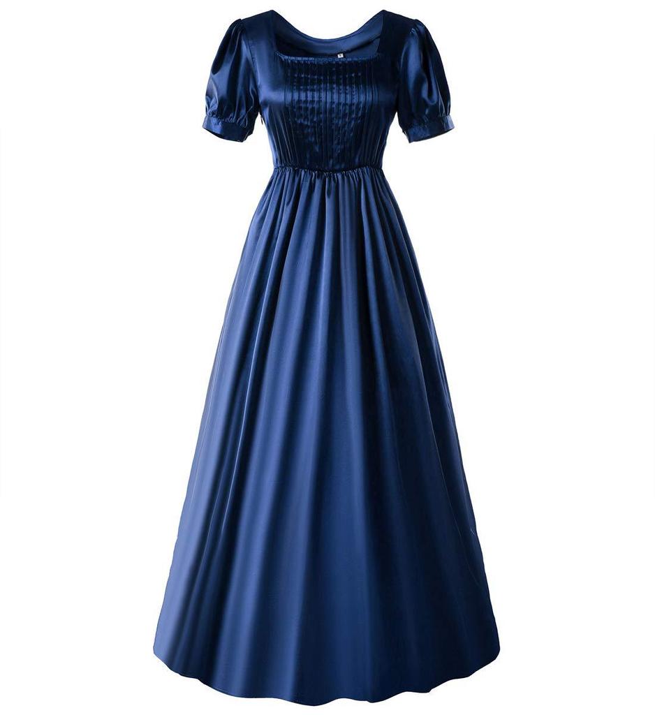 Medieval Satin Dress High Waist Victorian Tea Gown Halloween Cosplay Ball Gown Elegant Historical Theatrical Look