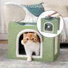 Cat House Bed Cave Foldable Cave Kitten House Cat Bed Sleeping Condo Cute Sleeping Tent Cube House With Plush Ball & Scratch Pad