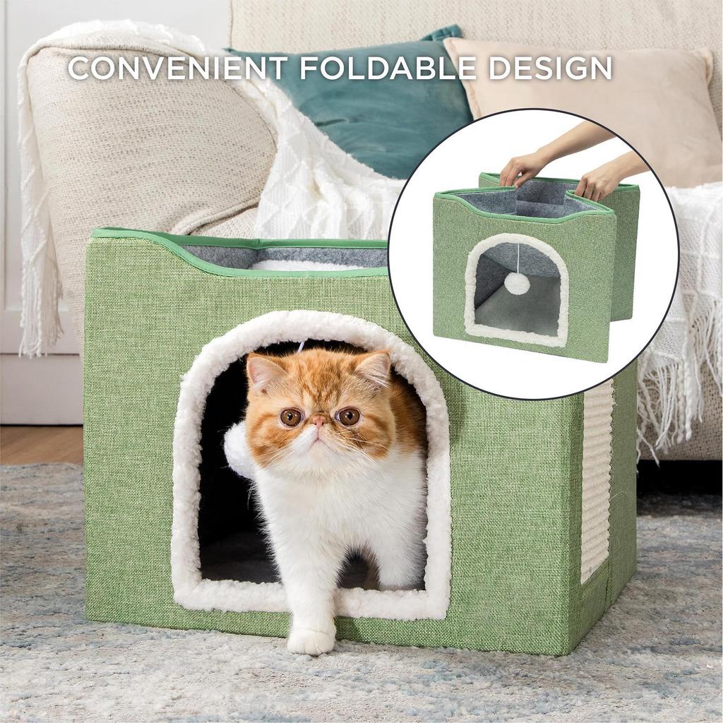 Cat House Bed Cave Foldable Cave Kitten House Cat Bed Sleeping Condo Cute Sleeping Tent Cube House With Plush Ball & Scratch Pad