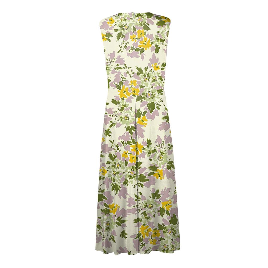 Dámská móda letní malé květinové tunika s výstřihem do V, ležérní šaty bez rukávů