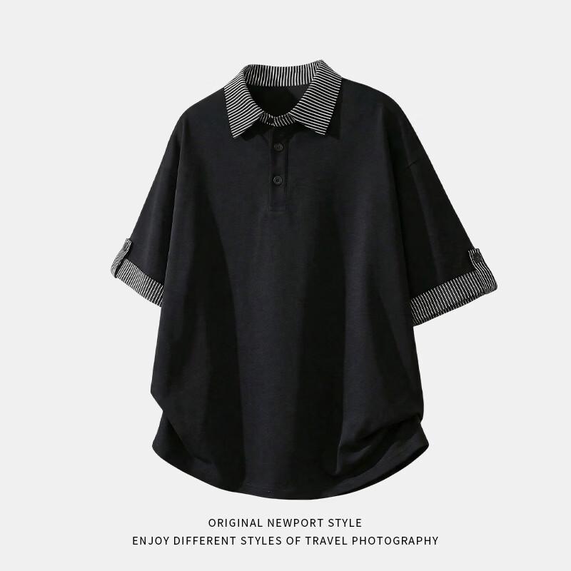 VUUG Men s Striped Patchwork Polo T-shirt 2XL