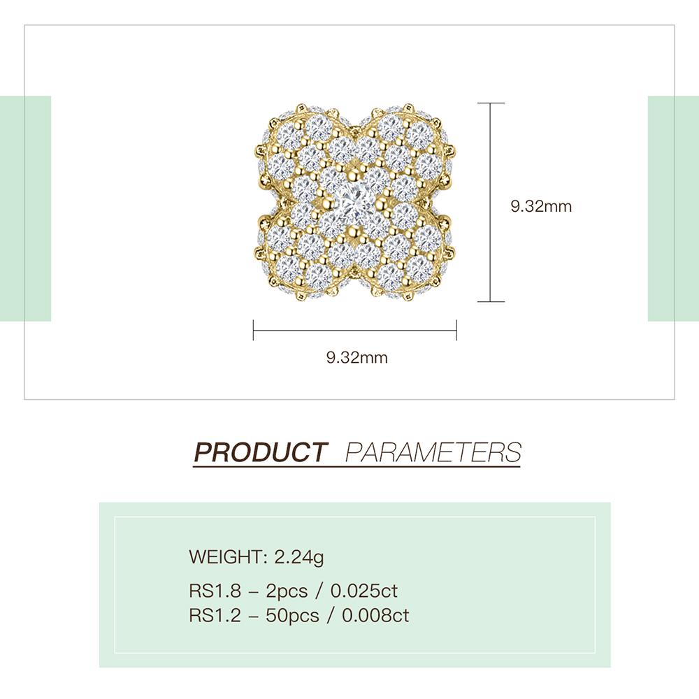 14K Gold Plated Moissanite Four-Leaf Clover Screw Back Stud Earrings