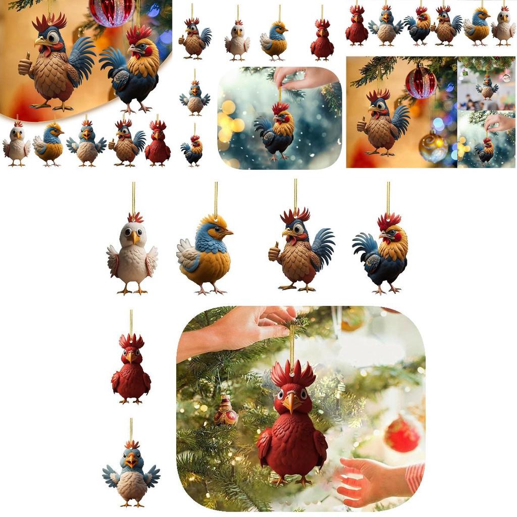 Niedliches Cartoon-Huhn Acryl Auto Hängedekoration Weihnachtsbaumschmuck Heimdeko