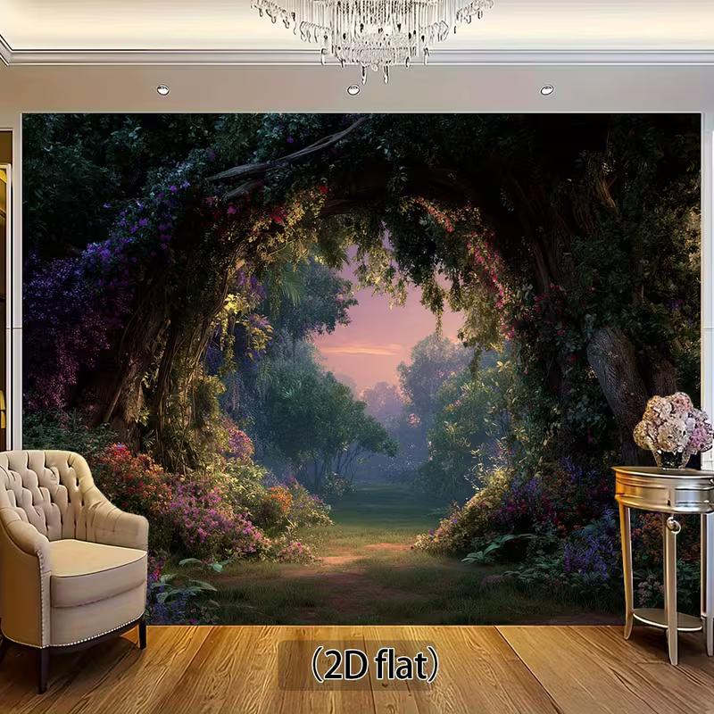 

Dark Green Forest Backdrop with Floral Path for Easter, Spring Events and Video Background 47.2x31.5inch/120*80cm