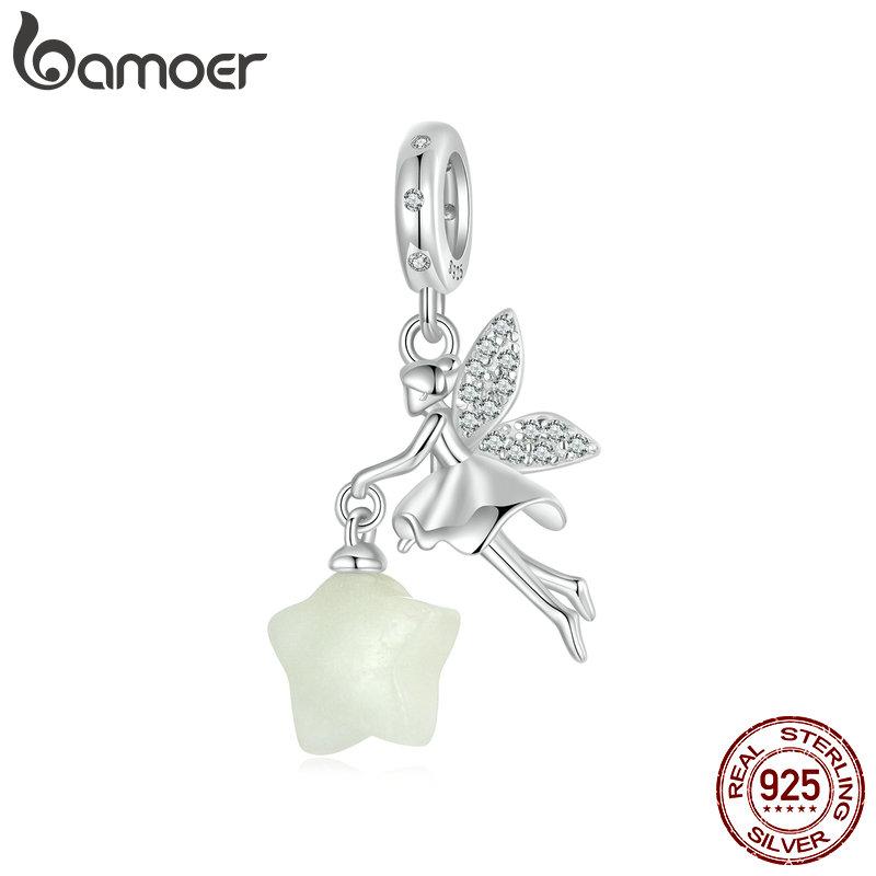 BAMOER Glow In The Dark 925 Sterling Silver Magical Fairy Charm Fit Original Bracelet DIY 925 Bamoer Luminous Beads