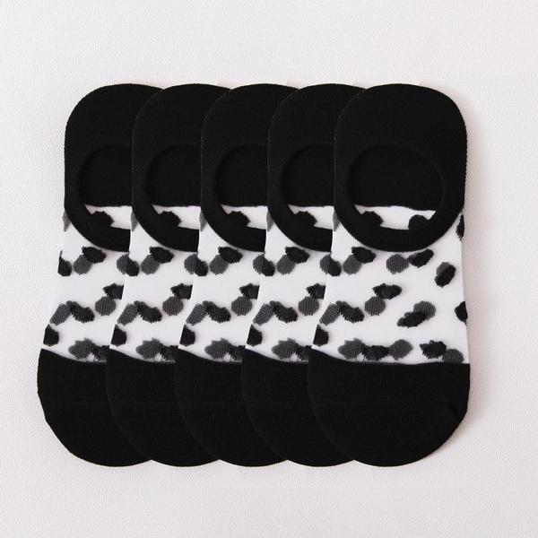 5Pairs Round Dot Socks Women's Summer Thin Transparent Invisible Boat Socks Breathable Short Sock Mesh Ultra-thin Non-slip Socks