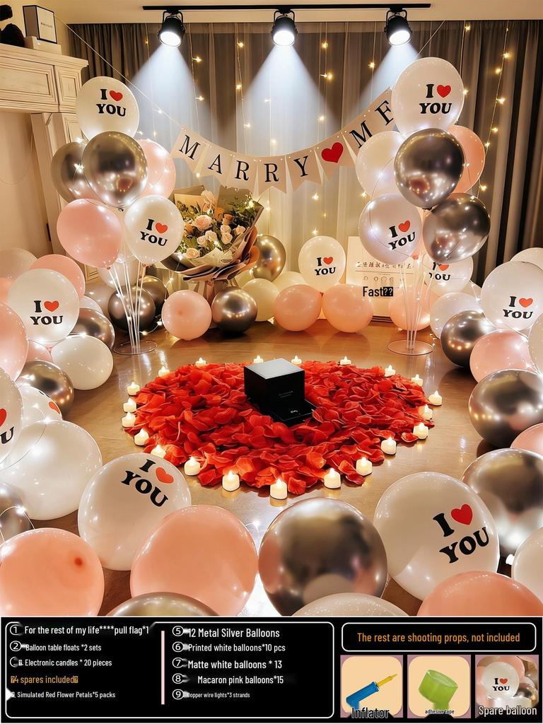 Anniversary Romantic Scene Decoration: Valentine's Confession Bedroom Proposal Balloon Wall Set