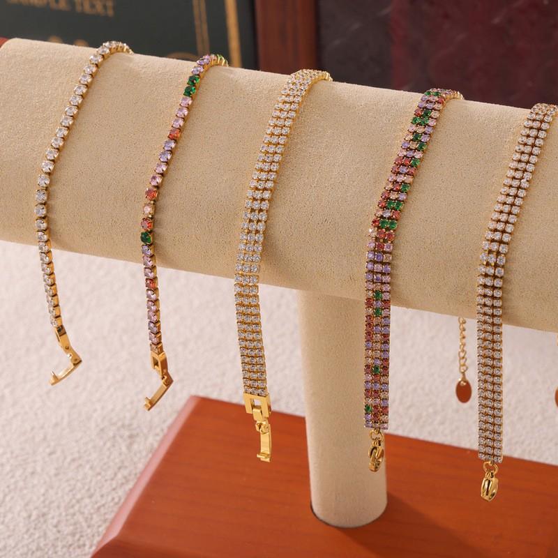 Elegant French-Inspired Tennis Bracelet With Full CZ Stone Setting Geometric Design Titanium Steel 18K Gold Plated Women