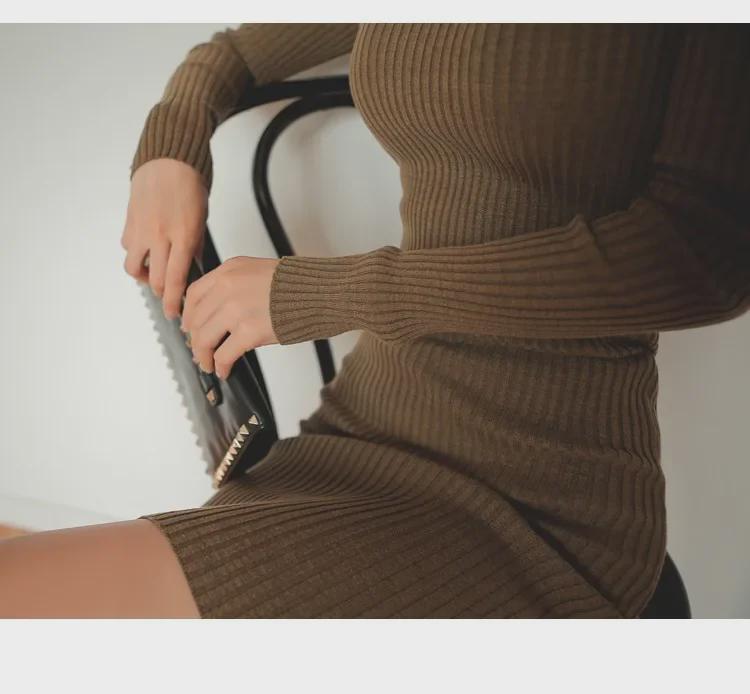 Ribbed High Elastic V-Neck Off-Shoulder Sweater Dress - Korean Style 2023