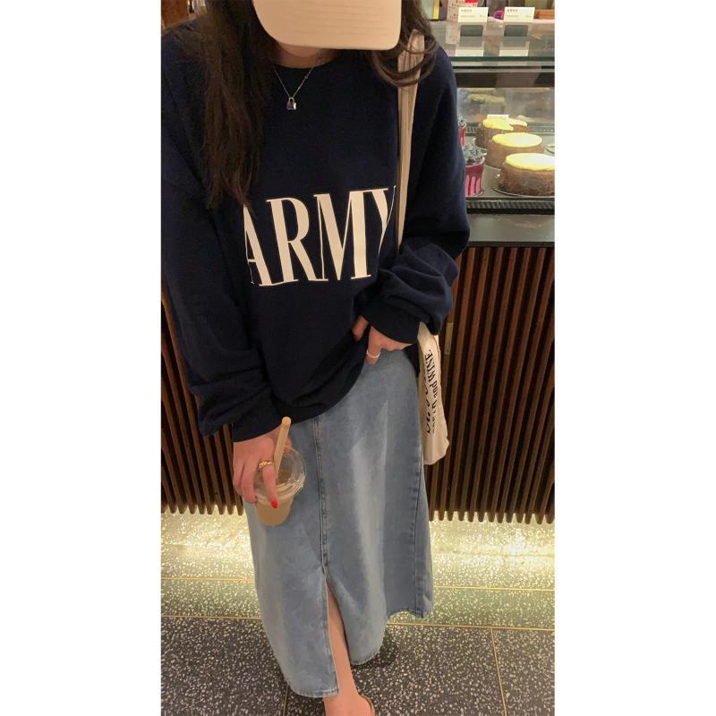 

Круглая толстовка с круглым вырезом для женщин, модный осенний новый стиль, свободный тонкий длинный рукав, студенческая куртка с буквенным принтом 2XL