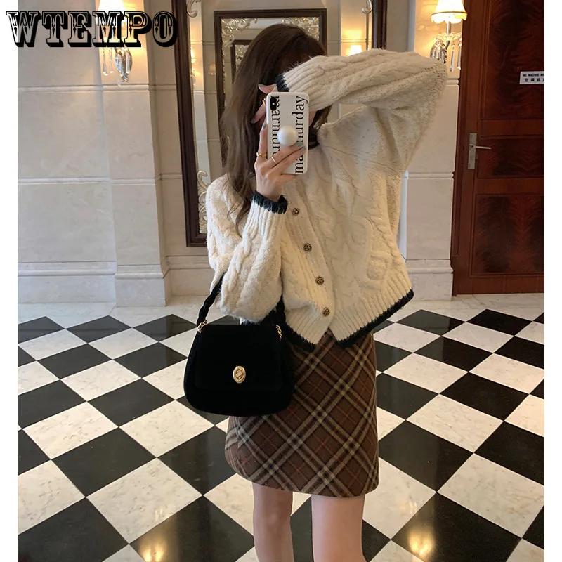 WTEMPO Women's Long Sleeve Short Cardigan Loose Casual Crop Knitted Sweater Crewneck Fall Winter Ladies Button Down Knitwear