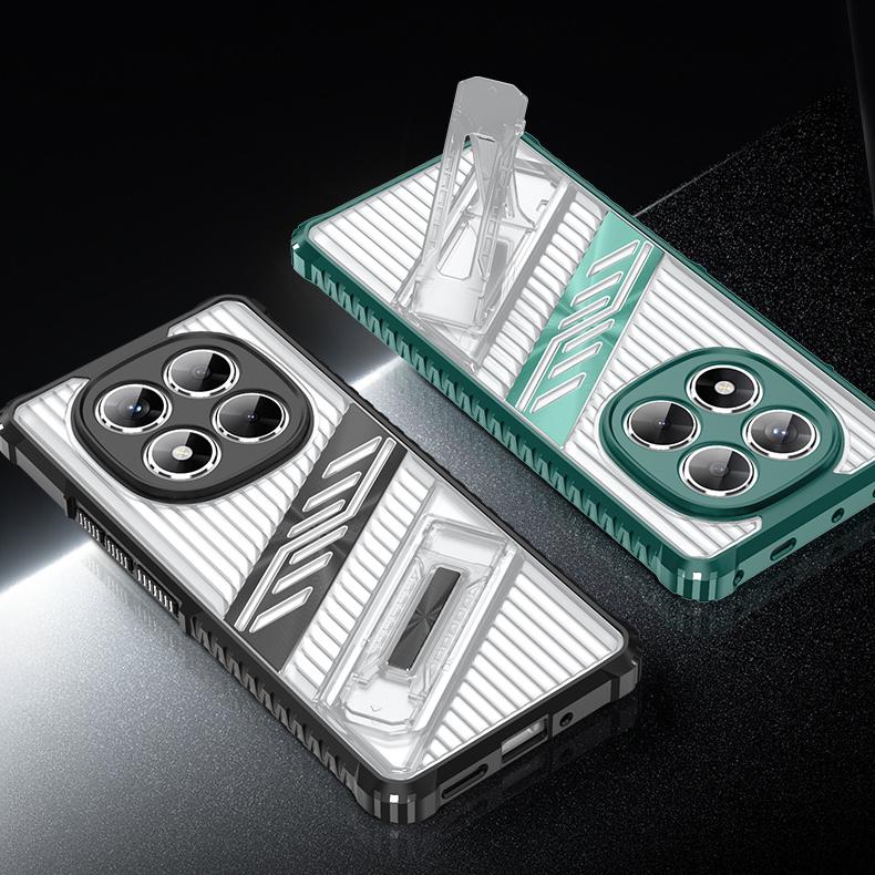 Luxury Folding Bracket Clear Case For Xiaomi Poco X6 M6 Pro Redmi 14C 13C Note 14 13 Pro+ Transparent Shockproof Stand Phone Cover