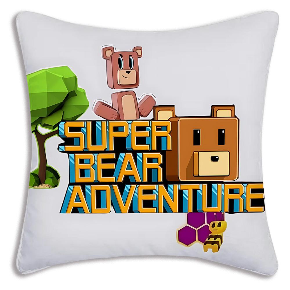 Fundas de almohada de juego S-Super Bear A-Adventure, fundas de cojín decorativas de sofá con estampado de dibujos animados para el hogar, de felpa corta y con estampado a doble cara.