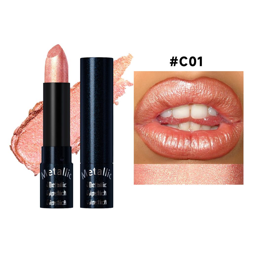 Waterproof Lipstick Long Lasting Shimmer Pigmented Lip Color - Glittery Shiny Finish for Party Holiday & Birthday Makeup