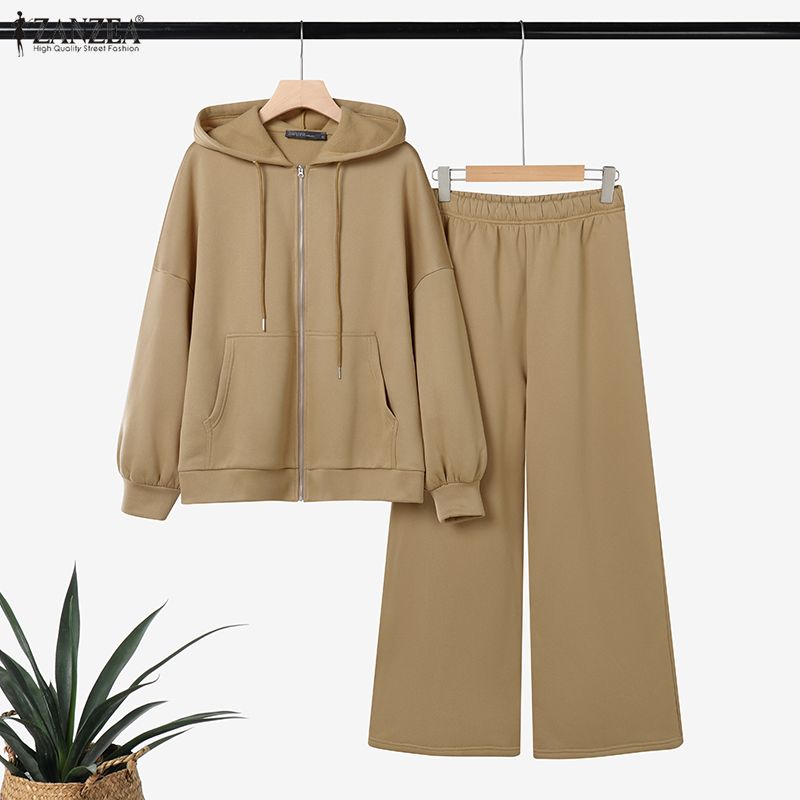 ZANZEA Women Hoodies Sweatshirt and Pants Casual Two Piece Suit Sets