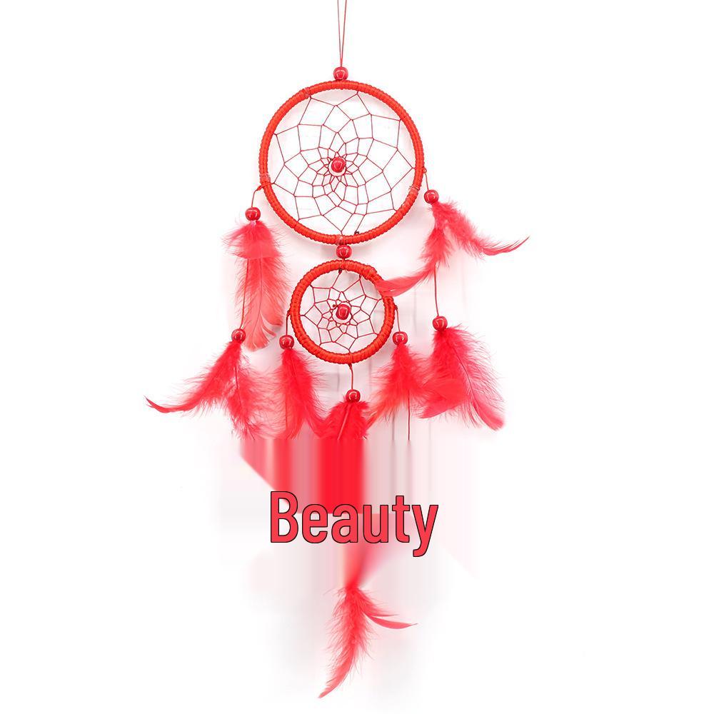 White Two-Ring Feather Dream Catcher Wind Chime for Home, Wedding, or Christmas Decoration