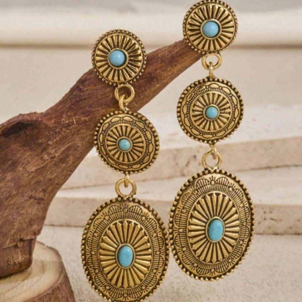 Silver Western Style Stud Earrings Dangling Boho Chic Jewelry Women's Gypsy Earrings  Outfits
