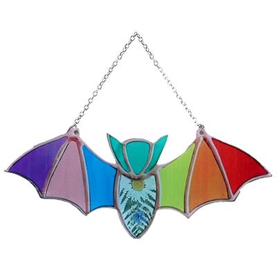 Halloween Bat Stained Glass Suncatcher - Indoor And Outdoor Bat Decor Hanging Practical Durable