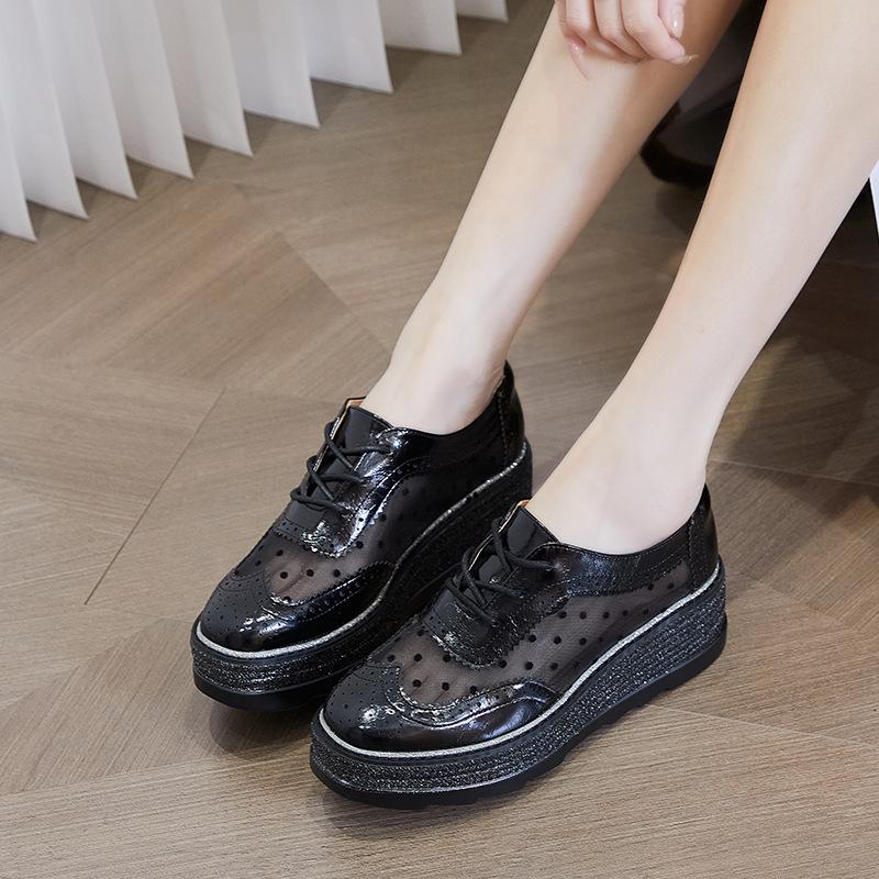 Block Platform Muffin Shoes Women's 2025 Autumn Soft-soled Lace-up Single Wedge Heel College Style British Style HZB-007-20