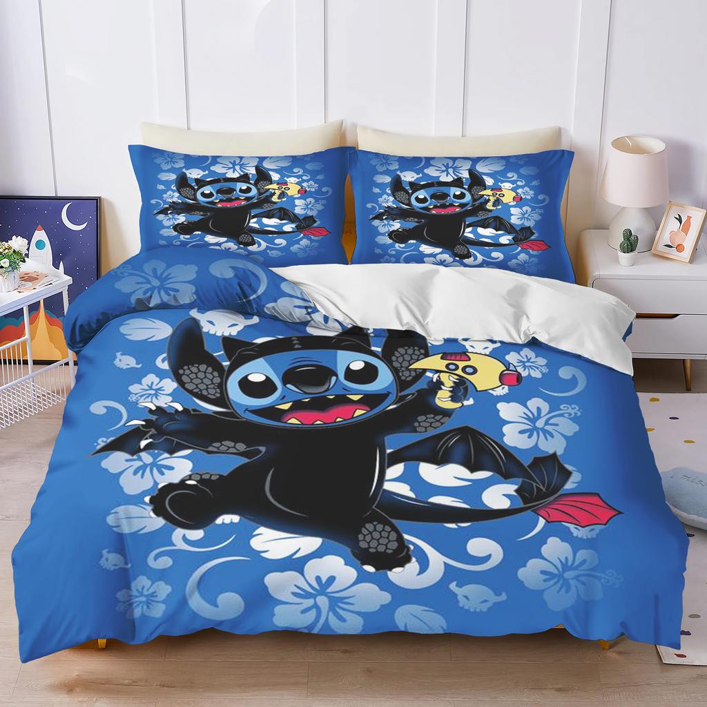 Stitch Bedrucktes Schlafzimmer Bettwäscheset Bettbezug Weihnachtsgeschenke Komfort Cartoon Mit Kissenbezug für Kinder und Erwachsene