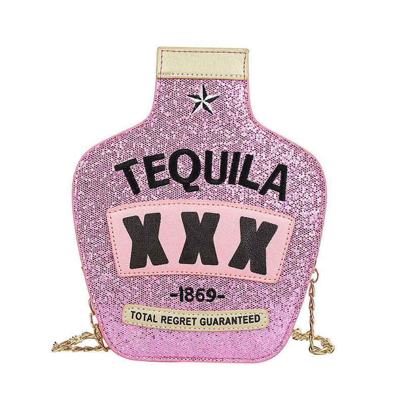 

Foreign trade summer laser sequined wine bottle shoulder bag 2025 creative reflective personalized printed letter chain messenger bag