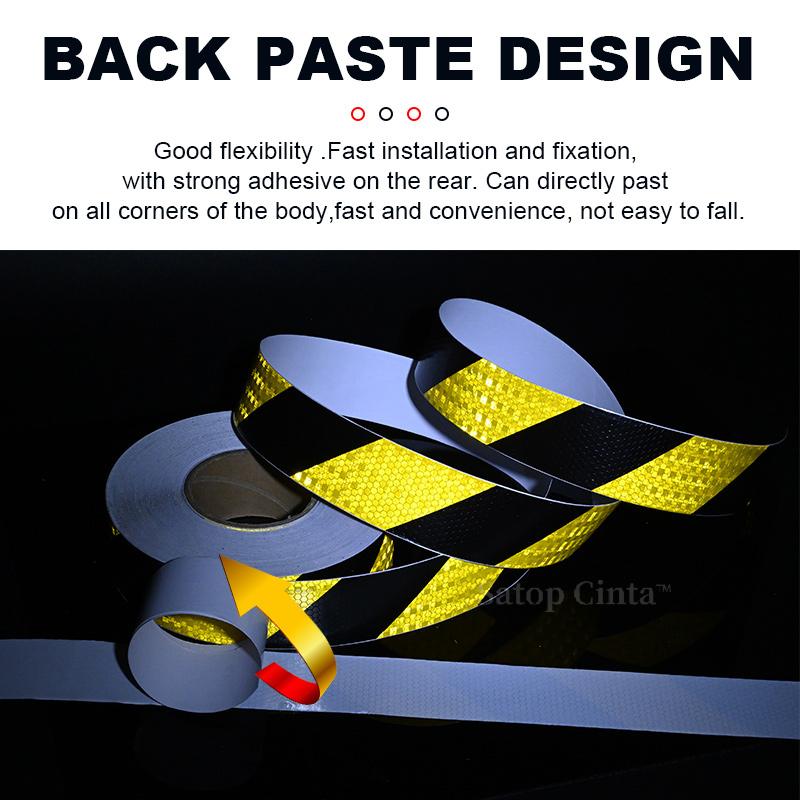 5CM*10M Hoge Zichtbaarheid Reflecterende PVC Wegverkeer Waterdicht Veiligheid Geel en Zwart Keper Auto Reflecterende Strips Waarschuwingstape