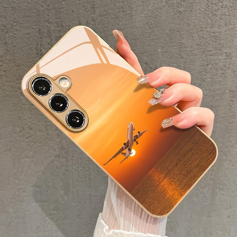 Sky Airplane Pattern Glass Phone Case for Samsung Galaxy S26 S25 S24 S23 S21 S20 fe/plus/Ultra Anti Fall Back Cover