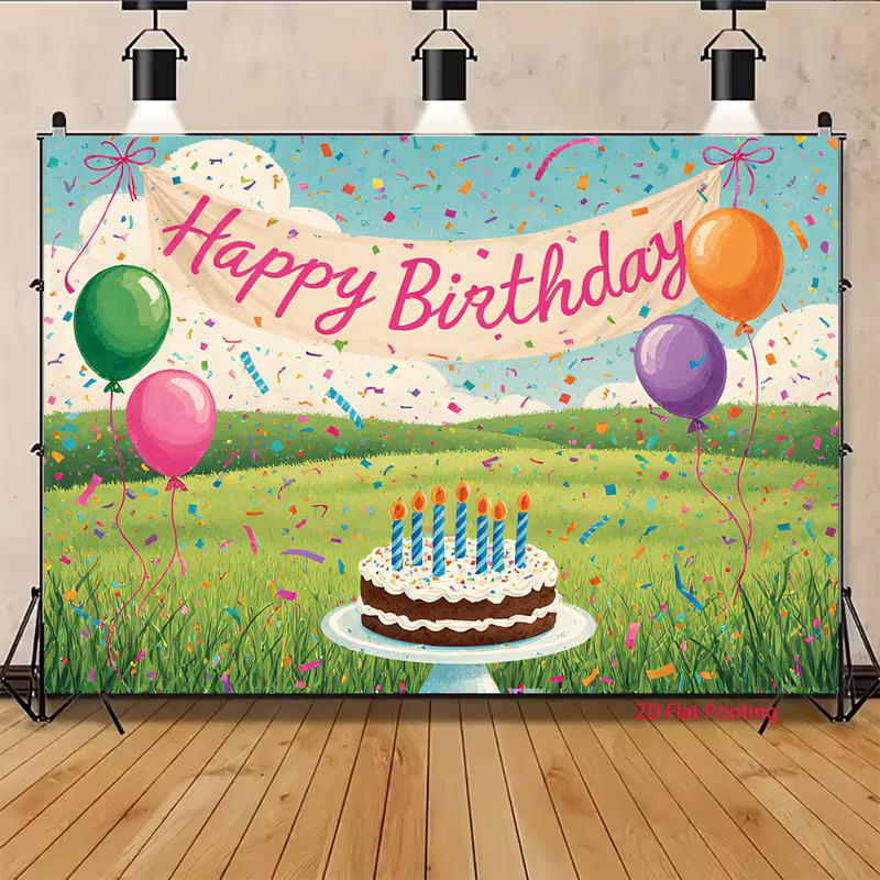 2D Happy Birthday Photo Backdrop Kids Party Decor Cloth