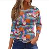 Women's Fashionable Casual Three Quarter Sleeve Christmas Printed Round Neck Top