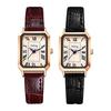 Pair of Women's Watches, Antique 2-piece Set, Leather Belt, Rome, Analog Display, Square Display, Thin Belt, Quartz, Ladies' Watch, Waterproof,