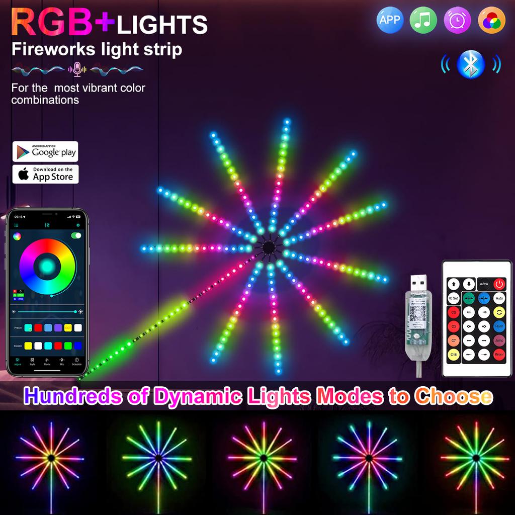 Led Strip USB Colorful Fireworks Light LED Decor RGBIC Atmosphere Light With Bluetooth Voice Control Timing Setting Bar Music R