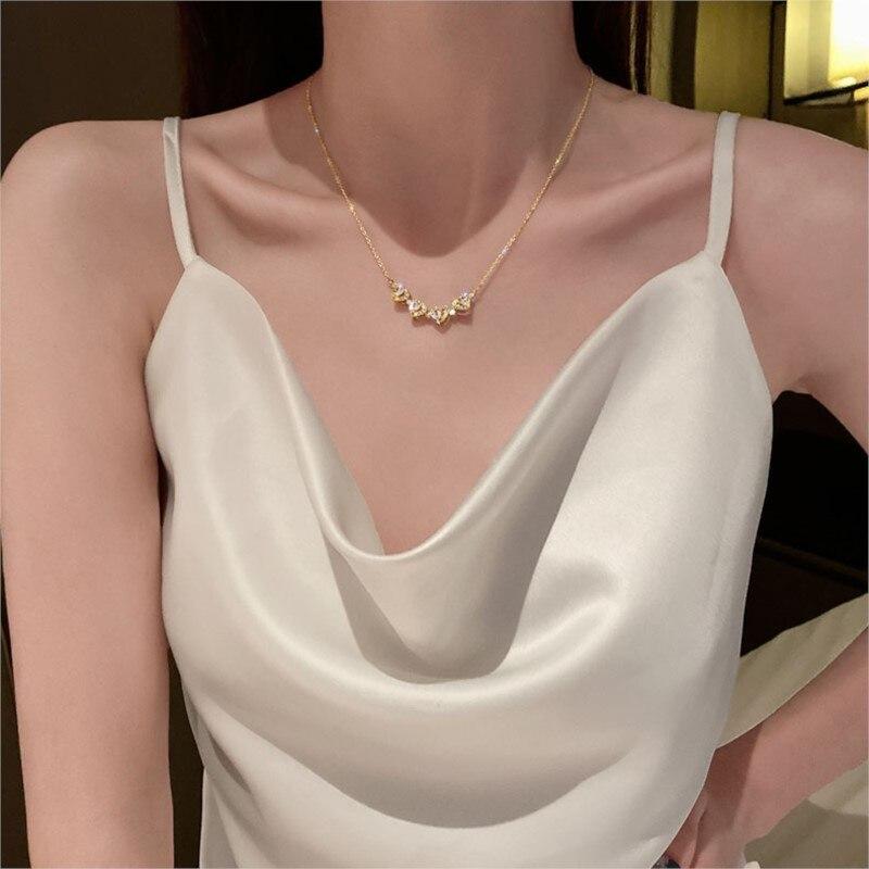 ANENJERY Třpytivé zirkonové dvounošené náhrdelníky se skládaným srdcem pro ženy s jedinečným designem jako šperkový doplněk