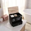 Wooden Tampon Holder with Lid Bathroom Pad Container Black Storage Box Feminine Product Organizer Moistureproof Small Bathroom