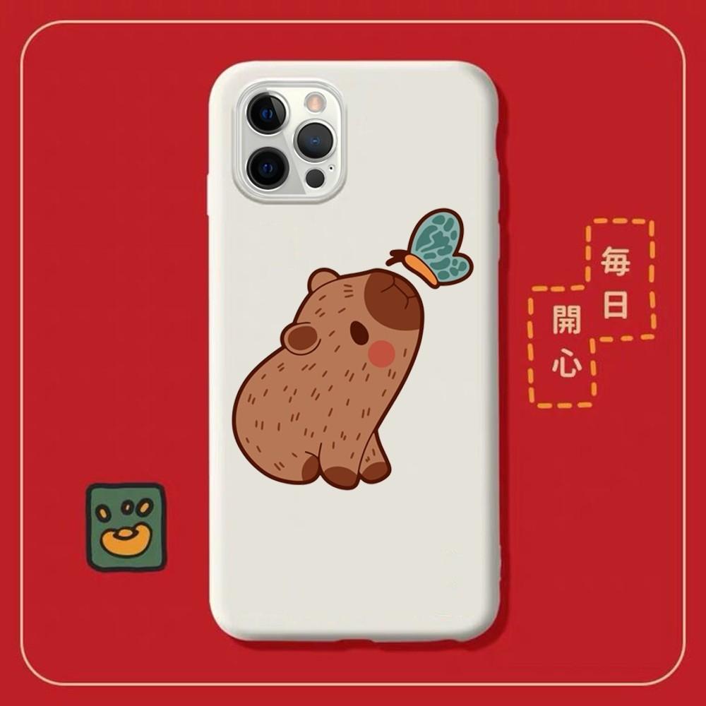 Cartoon Capybara Phone Case for iPhone 14 11 12 13 Mini Pro Xs Max 8 7 6 6S Plus X XR Solid Candy Color Case