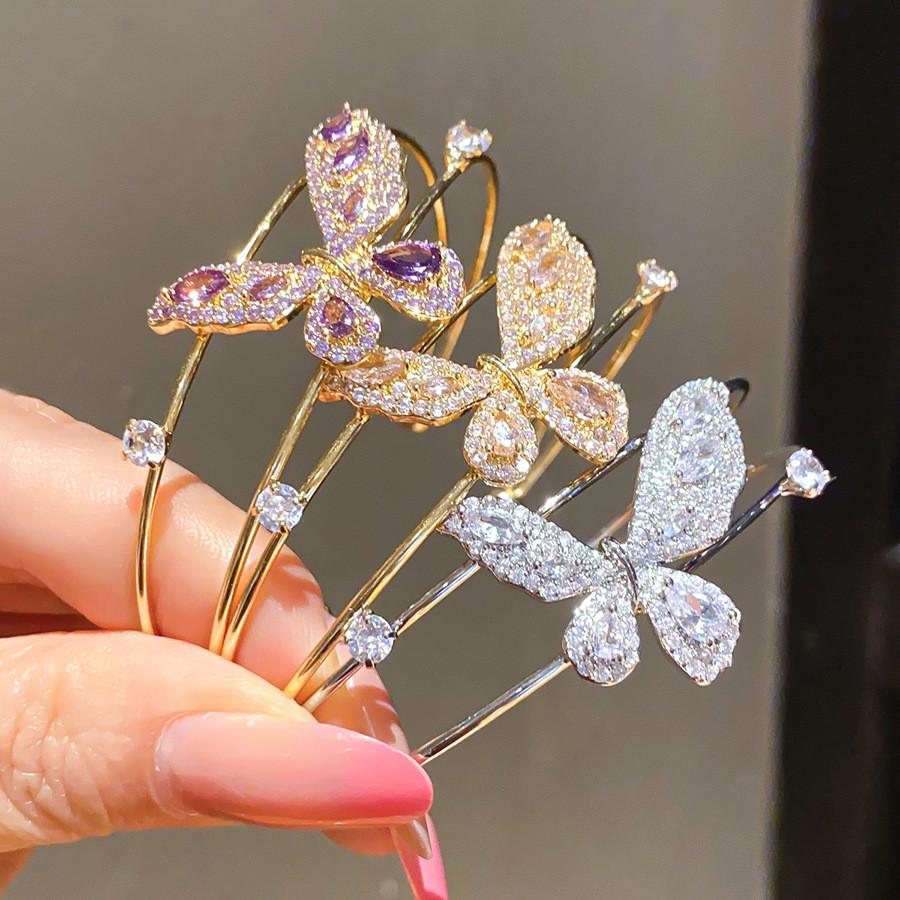 Fashion Butterfly Zircon Double Layer Bracelet With Cubic Zirconia For Elegant Casual Wear
