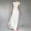 Dress Summer 2024 New Arrival Slim Fit Long Dress Fashion Wind Sexy Waist Trimming Twist Split Short Sleeve Dress