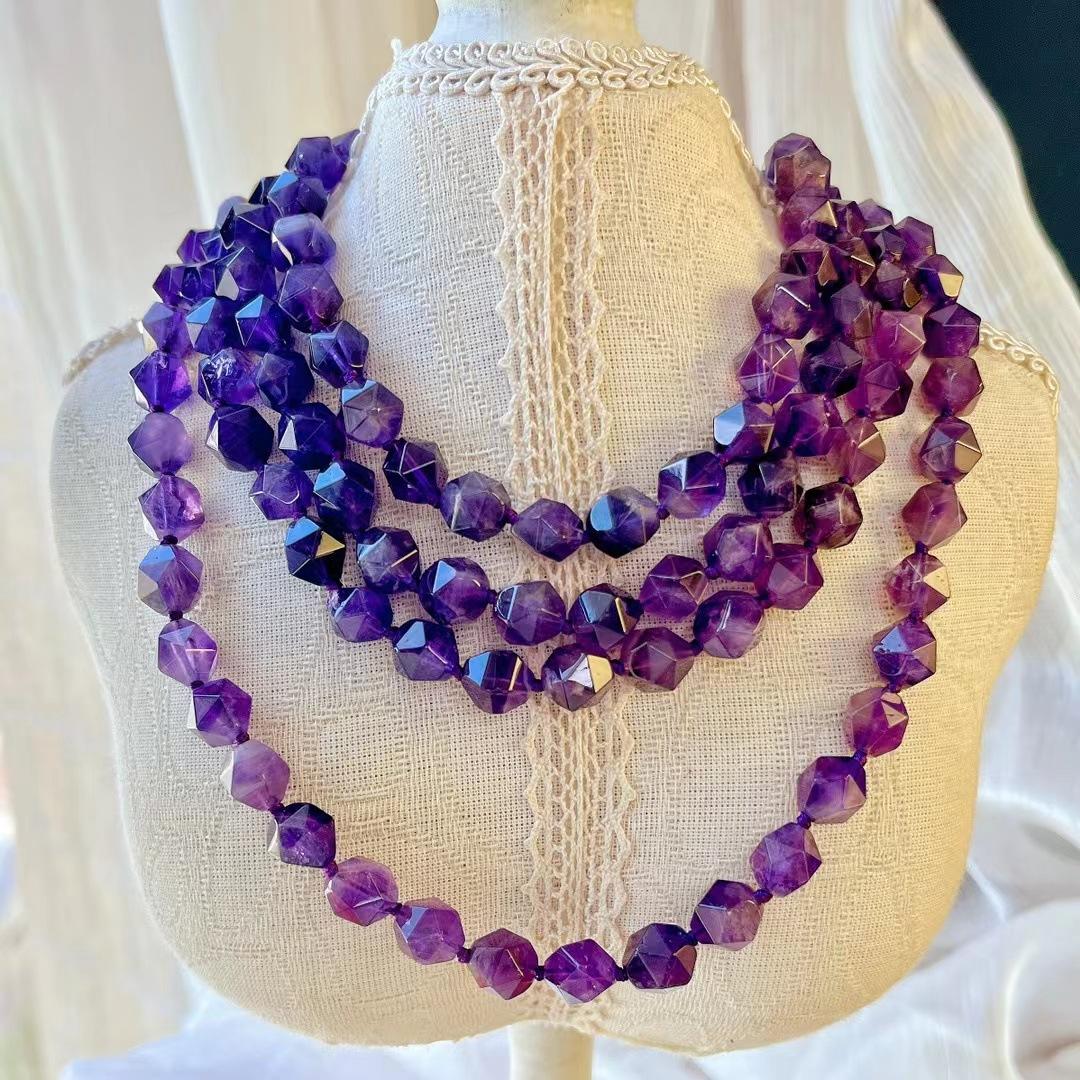 

Vintage Natural Amethyst Necklace French Beaded Collarbone Chain Neck Chain Niche Design Sense Atmosphere Sense Neck