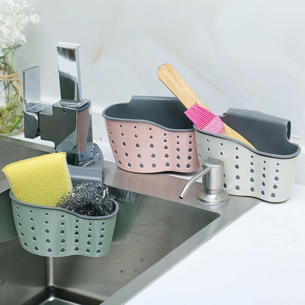 1Pc Sky Blue Creative Sink Storage And Drainage Rack Hanging Bag Kitchen Faucet Adjustable Storage And Hanging Basket