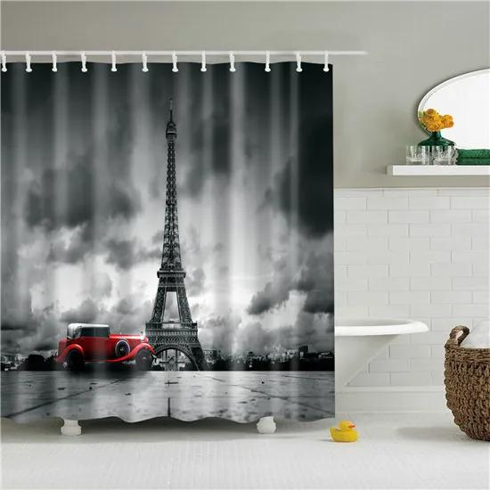 Decorative Oil Painting Printed Fabric Waterproof Polyester Shower Curtains For Bathroom With Hooks 180X180Cm