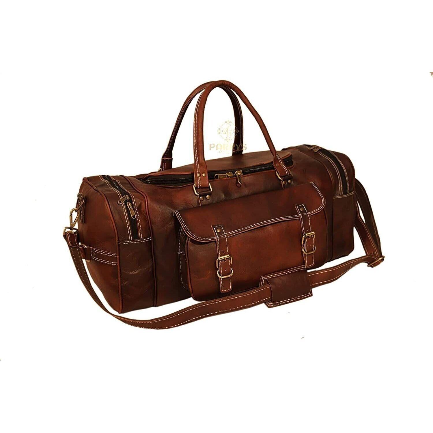 

Мужская кожаная дорожная сумка, дорожный чемодан для спортзала, винтажная, из натуральной, для выходных, на ночь, новая 30 x 11 x 11 in коричневый