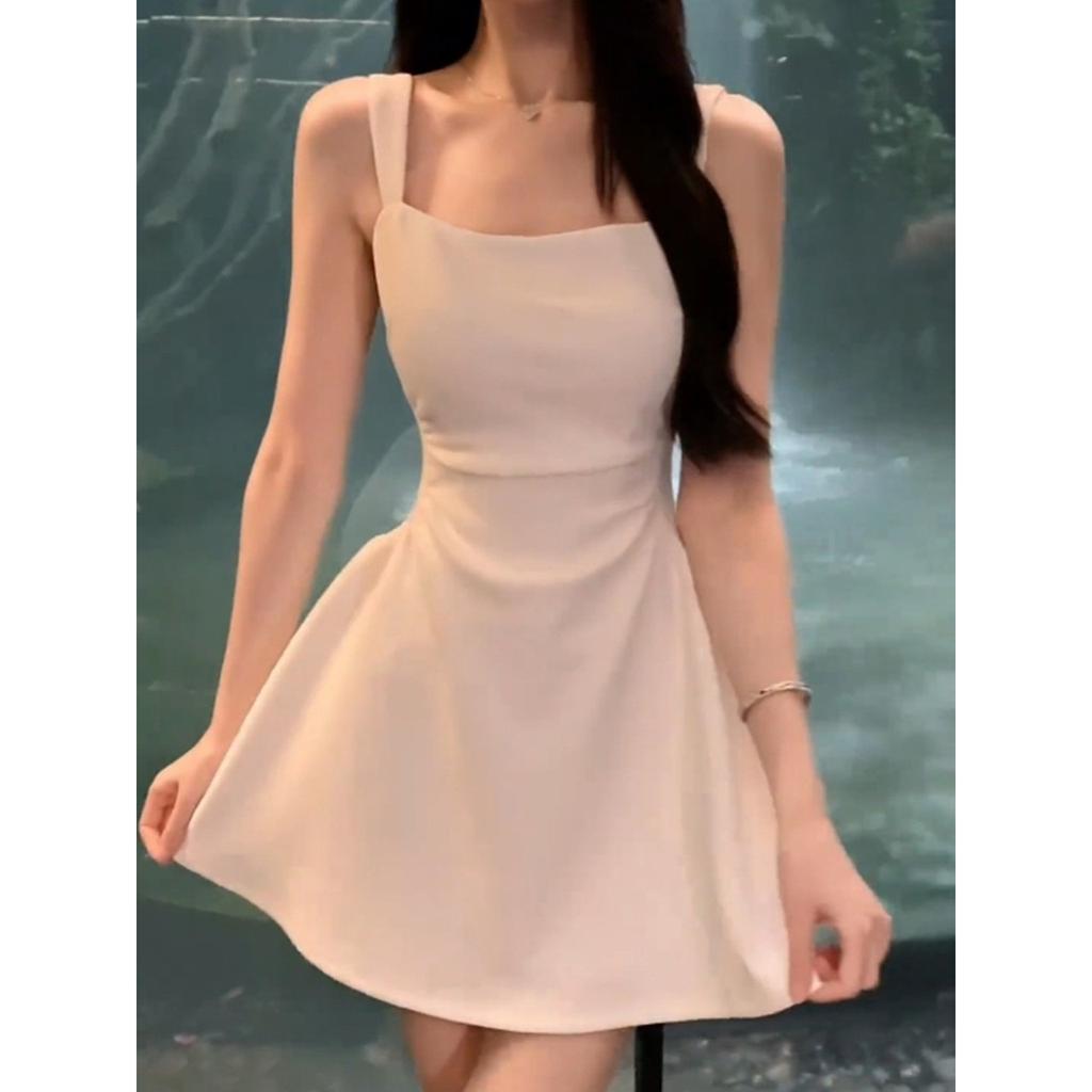 French Hepburn Style Temperament Dress Small White Dress Women's Early Spring High Sense Pure Desire To Close the Waist a Word Suspender Dress