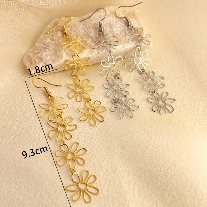 New Simple Design Fashion Earrings Stainless Steel Gold Plated Flower Earrings For Woman Girls Daily Wearing Party Gifts