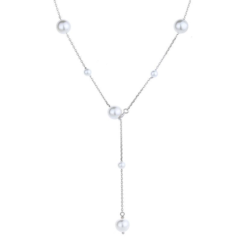S925 Sterling Silver Starry Pearl Shell Pearl Necklace Versatile Niche Sense Stylish Pendant Sweater Chain