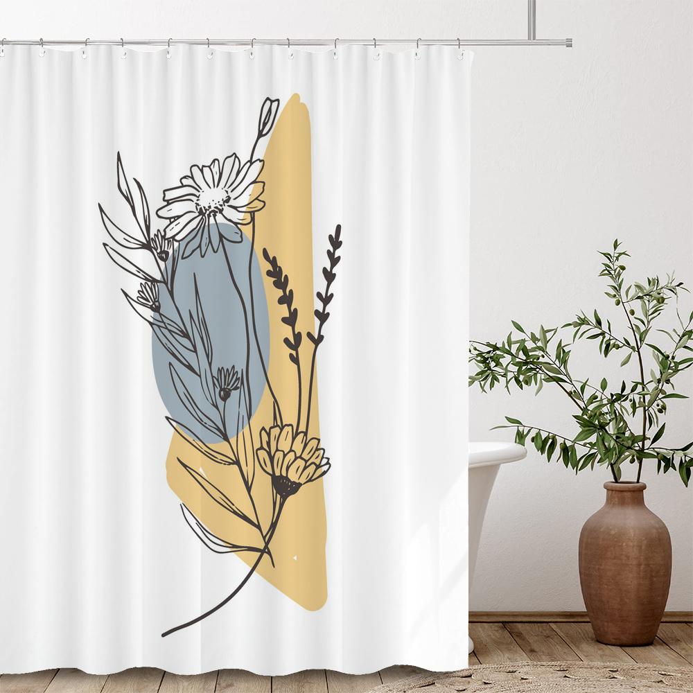 Nordic Abstract Minimalist Flowers Shower Curtain Decor Bathroom Curtain Floral Fabric Hanging Curtain Bathroom Decor With Hooks