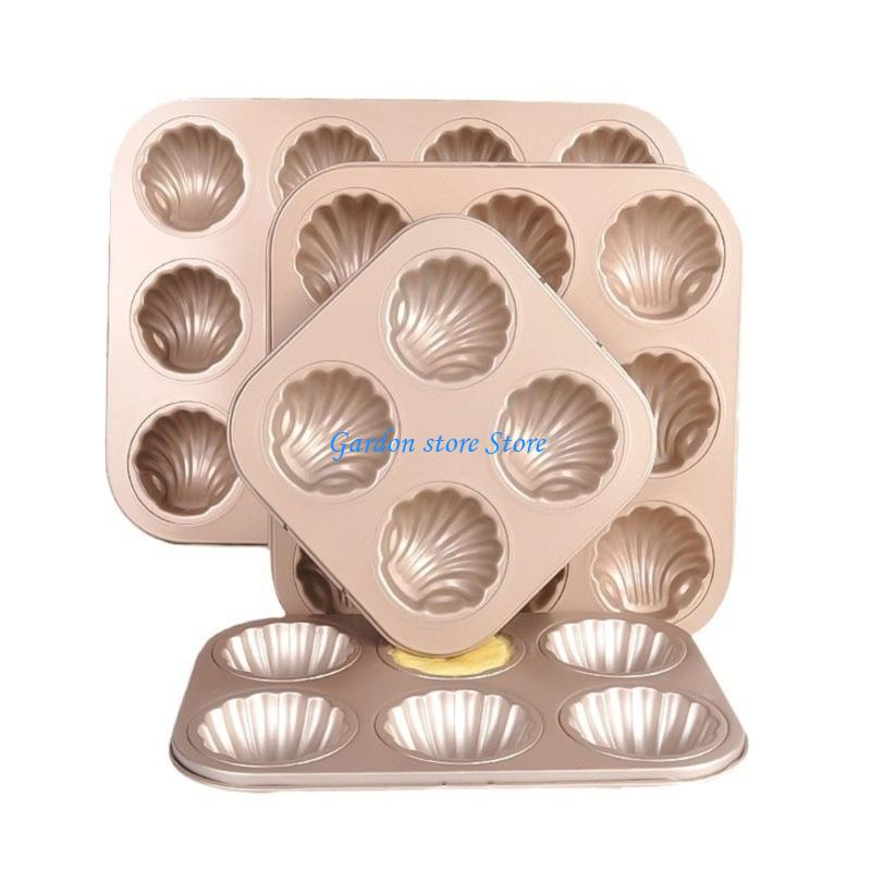 B0KB Carbon Steel Nonstick 6/12 Cavity Shell Cake Baking Pan For Homes Kitchen Use
