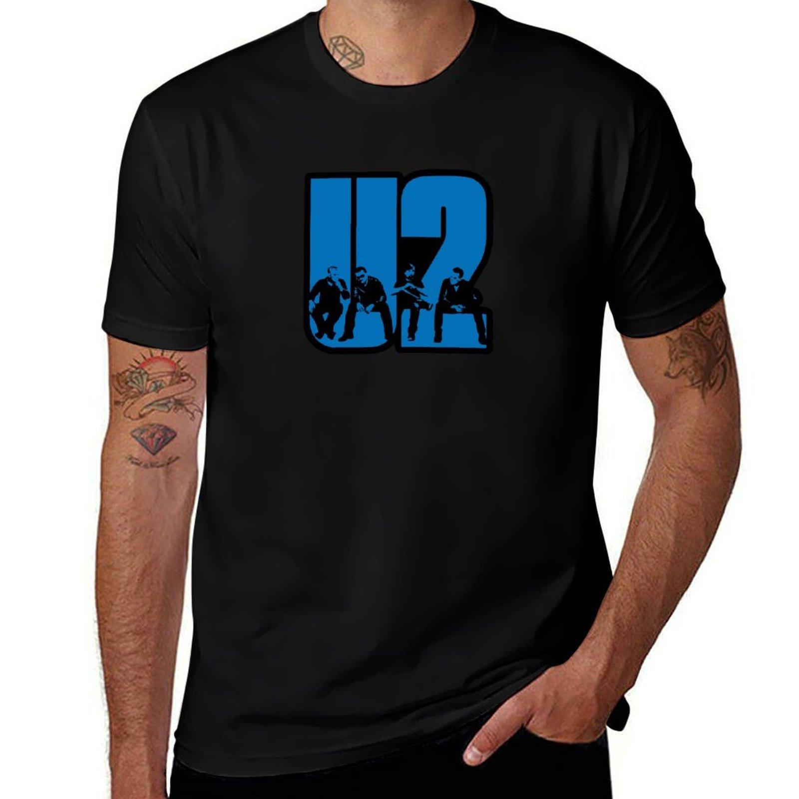 U2 Band Members Blue Logo Black T-shirt XXL