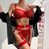 Yimunancy Mesh Lingerie Set Women Transparent Plaid Bra + Chain Brief Sexy Underwear Set Red Erotic Garter Kit