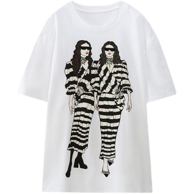 

Модный стиль 2023 Весна Новое поступление Модная трендовая женская одежда Футболка с принтом девушки 1165173 250 White S